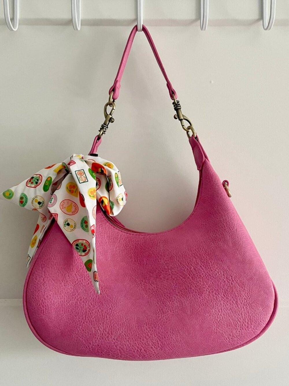 Joy Susan Pink Vegan Convertible Crossbody Purse w/ Farmers Market Printed Scarf